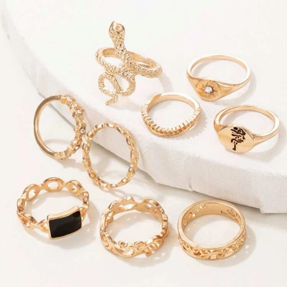 3/ $20 Rhinestone & Snake 9 Pc Ring Set - Picture 4 of 8